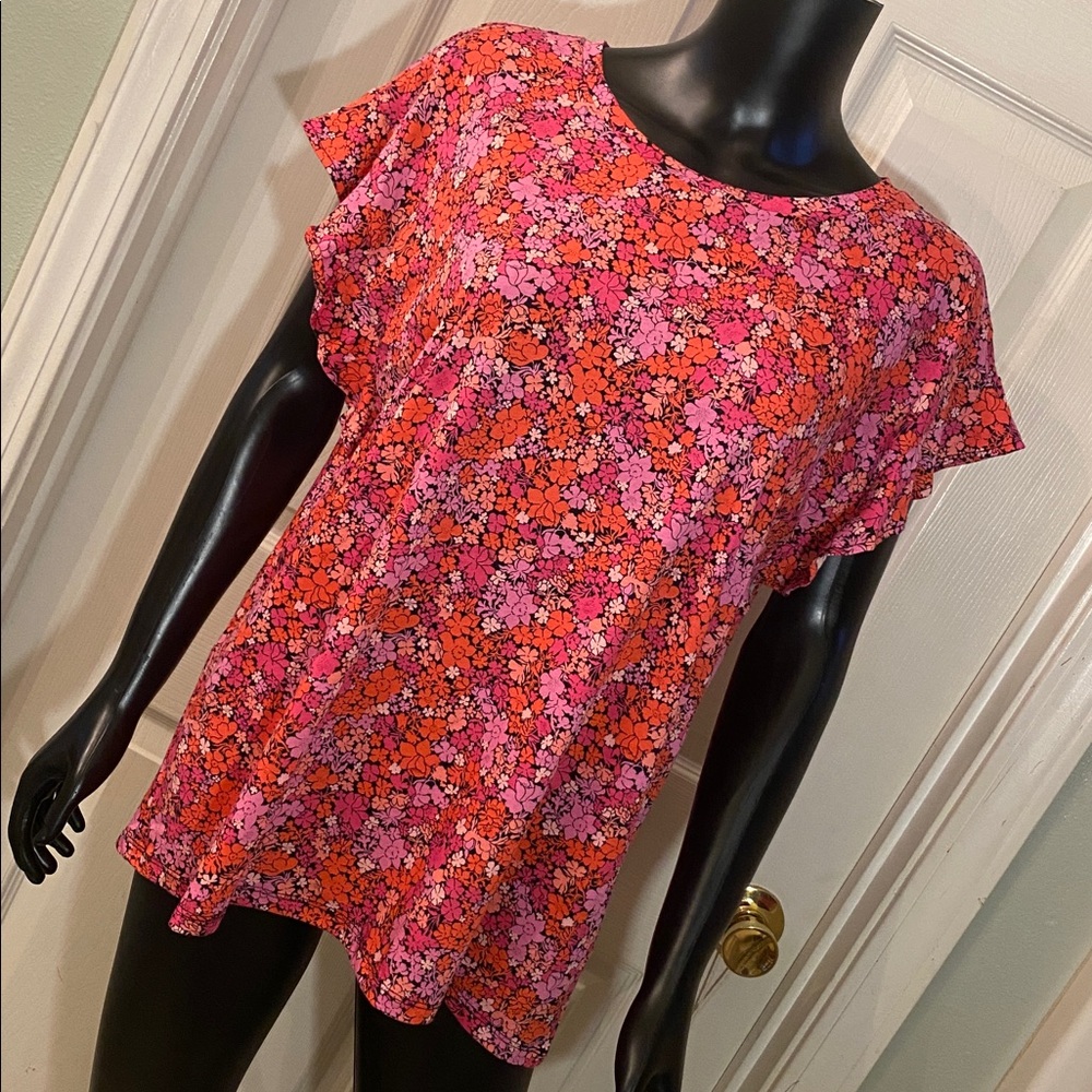 Michael Kors Pink and Orange Floral Short Sleeve Top NWTs